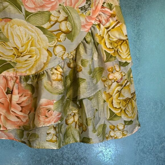 Express Women’s light blue multicolor floral asymmetrical ruffle skirt size 0 - Picture 2 of 7